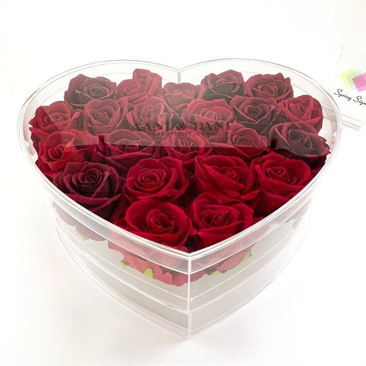 Valentine's Day Gift Heart Shape Clear Acrylic Rose Flower Box With Drawer